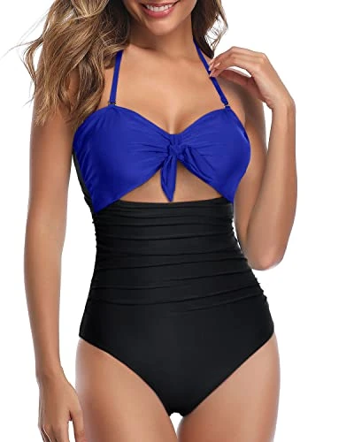 Stylish High Waisted One Piece Swimsuits Halter Backless One Piece Swimsuits-Royal Blue And Black 1 Stylish High Waisted One Piece Swimsuits Halter Backless One Piece Swimsuits-Royal Blue And Black
