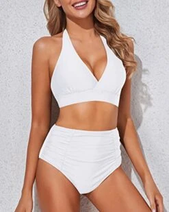 High Waisted Bikini Bottoms Ruching Women's Bikini Swimsuits-White -Bikini Beach Shop 41SNIfDzOBL