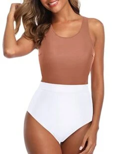 High Waist Bottoms Slimming Women One Piece Swimsuits-Brown And White 7 High Waist Bottoms Slimming Women One Piece Swimsuits-Brown And White -Bikini Beach Shop 41SR0iQf8gL
