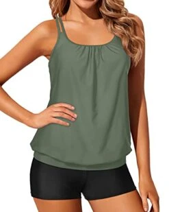 Women Two Piece Blouson Tankini Swimsuits Modest-Olive Green -Bikini Beach Shop 41Sbm1AinEL ab3c2242 ec7e 4ade b41f aa40bc460541