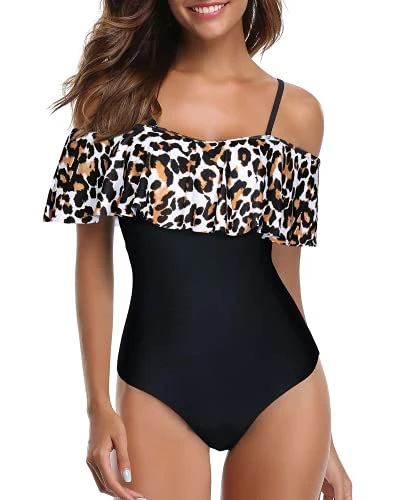 Tropical Long Torso One Piece Swimsuit For Women-Black And Leopard 1 Tropical Long Torso One Piece Swimsuit For Women-Black And Leopard