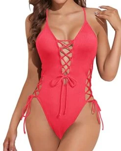 Open Back Sexy One Piece Swimsuit For Women-Neon Red