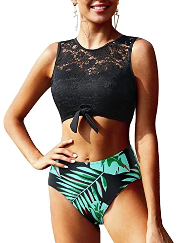 Trendy Two Piece Swimwear Women's Lace-Up High Waisted Bikini With Front Tie Knot 1 Trendy Two Piece Swimwear Women's Lace-Up High Waisted Bikini With Front Tie Knot