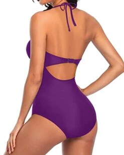Women's Halter Plunge V-Neck Monokini One Piece Swimsuit-Purple 6 Women's Halter Plunge V-Neck Monokini One Piece Swimsuit-Purple -Bikini Beach Shop 41TB4YTOmBL