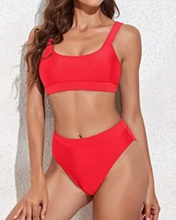 Scoop Neck High Waist Bikini Swimsuits: Women's Two Piece Sport Bathing Suits -Bikini Beach Shop 41TB5aG21ML