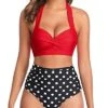 Two Piece Vintage Swimsuit High Cut Bikini Bottom-Red Dot