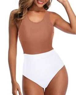 High Waist Bottoms Slimming Women One Piece Swimsuits-Brown And White 6 High Waist Bottoms Slimming Women One Piece Swimsuits-Brown And White -Bikini Beach Shop 41TOw37Kq L