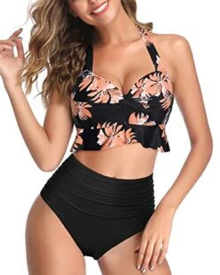 High Waisted Bikini Push Up Ruffle Two Piece Swimsuits-Black Orange Floral -Bikini Beach Shop 41TR7hq1qxL 29412deb ff1f 4202 b14c 138460408b7f