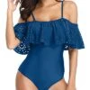 Sexy Hollow Out Lace 1 Piece Swimsuits For Women-Blue