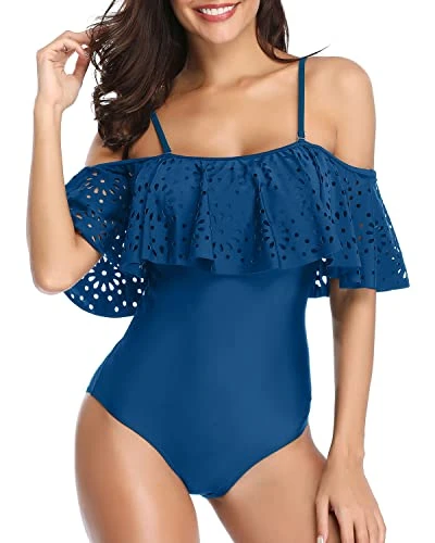 Sexy Hollow Out Lace 1 Piece Swimsuits For Women-Blue 1 Sexy Hollow Out Lace 1 Piece Swimsuits For Women-Blue