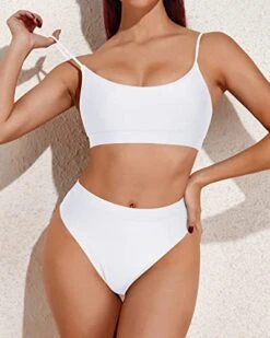 High Cut Bathing Suit High Waisted Bikini Sporty Scoop Neck Swimsuits-White -Bikini Beach Shop 41Tg40HrzyL 3cc71cc9 0e08 4bd6 aa13 2be24b92c422