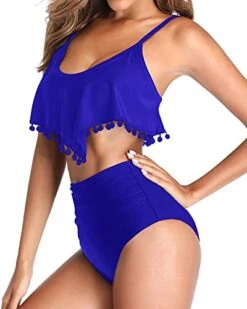 Women's Two Piece Flounce Ruffle Pom Pom Trim Bikini-Royal Blue -Bikini Beach Shop 41U2y0i2USL 054fbd54 9f06 4d74 bf4c ed71e91352c4