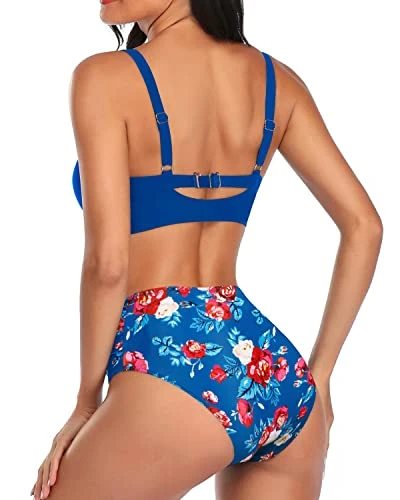 High Waisted Tummy Control Two Piece Bathing Suits For Women Bikini-Blue Floral 2 High Waisted Tummy Control Two Piece Bathing Suits For Women Bikini-Blue Floral - Image 2
