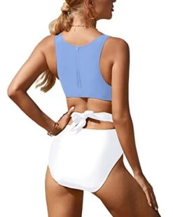 Adjustable Straps Tie Women One Piece Swimsuits-Blue And White 7 Adjustable Straps Tie Women One Piece Swimsuits-Blue And White -Bikini Beach Shop 41UCuPhKziL