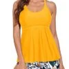 Sporty Flowy Tankini Bathing Suits Boy Shorts For Women-Yellow Floral