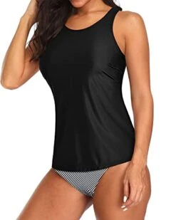 Removable Padded Bra Tankini 2 Piece Swimsuits-Black Stripe -Bikini Beach Shop 41UKBLYJ71L