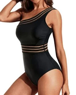 Mesh One Shoulder Tummy Control One Piece Swimsuits For Women Stylish Swimwear -Bikini Beach Shop 41USxGn 4nL