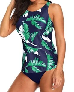 Backless Tank Top Tankini 2 Piece Swimsuits-Blue Leaf -Bikini Beach Shop 41UTJkIAuzL