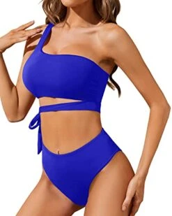 High Waisted One Shoulder Bikini High Cut Bottoms Set-Royal Blue -Bikini Beach Shop 41Uk3 ZnPsL