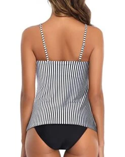 Tummy Control Two Piece Tankini Bathing Suit-Black And White Stripe -Bikini Beach Shop 41UnsF68pAL