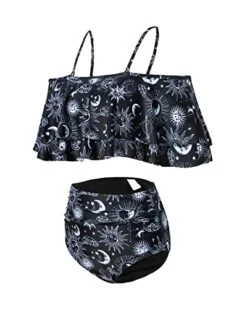 Attractive Off Shoulder High Waisted Ruffle Bikini Set-Black Sun And Moon -Bikini Beach Shop 41Uz1e3zSCL