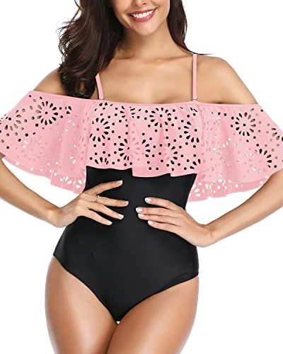 Strappy One Piece Swimsuit Push Up Bras Tummy Control Swimwear-Pink And Black 3 Strappy One Piece Swimsuit Push Up Bras Tummy Control Swimwear-Pink And Black - Image 3