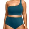 Plus Size High Waisted One Shoulder Bikini 2 Piece Swimsuits
