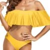 Alluring Two Piece Ruffle Off Shoulder Bikini Set For Women-Neon Yellow