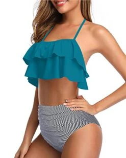 Chic High Waisted Bikini For Summer Vacation-Green Striped -Bikini Beach Shop 41VnNOfdHyL