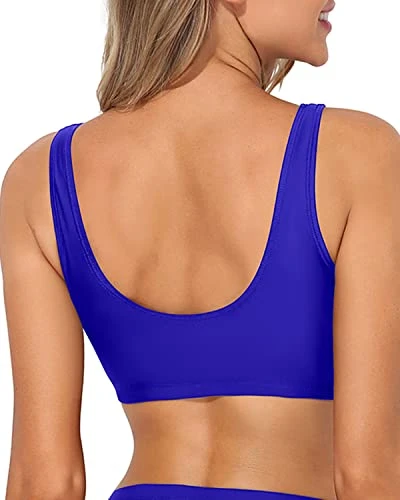 Push Up Scoop Neck Sports Bra Bikini Top For Teen Girls-Royal Blue 2 Push Up Scoop Neck Sports Bra Bikini Top For Teen Girls-Royal Blue - Image 2
