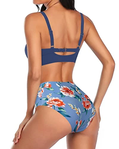 Swimming Pool Two Piece Swimwear For Women Bathing Suits Bikini-Blue Flowers 2 Swimming Pool Two Piece Swimwear For Women Bathing Suits Bikini-Blue Flowers - Image 2