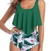 Removable Padded Push Up Bras Hot Sale Two Piece Bikini-Green Tropical Floral