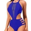 Slimming Attractive Flirty One Piece Monokini Swimwear-Royal Blue