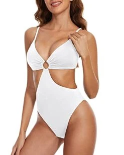 Women One Piece Mesh High Neck Halter Monokini Swimsuit-White -Bikini Beach Shop 41VzmyBud8L