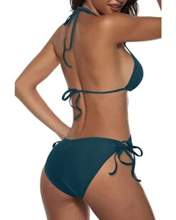 Two Piece Halter Tie Side Bottom Triangle Push Up Bikini-Teal -Bikini Beach Shop 41W rL b4qL