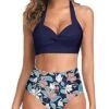 Vintage Two Piece Bikini Set Women's Bikini Swimsuits-Blue Flowers