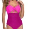 Flattering Look Tummy Control One Piece Swimsuits-Phosphor And Dark Pink