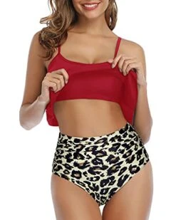 Deep Crew Neckline Bikini Set Removable Padded Push Up Bras-Red And Leopard -Bikini Beach Shop 41WHMj IU8L 1337da8f 3977 4208 8f25 9a8f6296a005