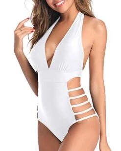 Low Back Plunge V Neck Halter Bathing Suits Backless One Piece Swimsuits-White -Bikini Beach Shop 41WLdBQ1afL b3f385ab 0b4f 4b28 a88a 001f19b0ee4c
