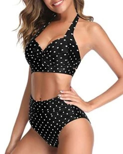 Adjustable Self-Tie Halter Neck Vintage High Waisted Bikini-Black Dot -Bikini Beach Shop 41WN9adsmxL b94de34e 24fa 4b0d aced 2124ed273473