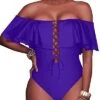 Slimming Lace-Up Front Ruffled One Piece Swimsuit For Ladies-Purple