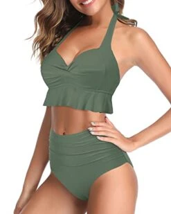 High Waisted Bikini Set Womens Tummy Control Swimsuits-Army Green -Bikini Beach Shop 41WcbqX9W3L