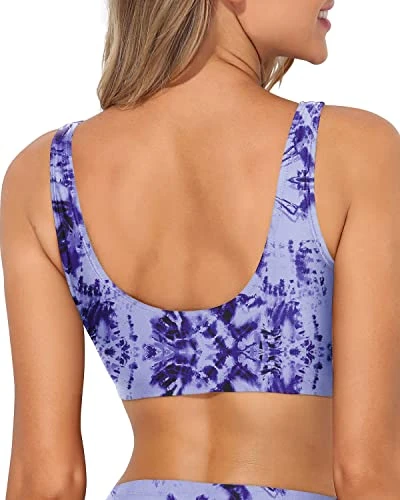 Sporty Tank Bikini Top Removable Pads For Women-Blue Tie Dye 2 Sporty Tank Bikini Top Removable Pads For Women-Blue Tie Dye - Image 2