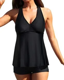 Tummy Slimming Swimming Suit & Racerback Top-Black -Bikini Beach Shop 41WtTU7qQiL