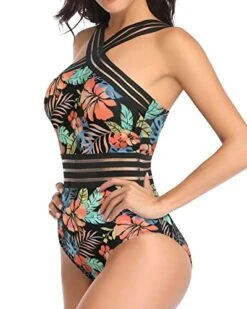 Flattering Slimming Silhouette Sexy One Piece Swimsuits-Black Red Flower -Bikini Beach Shop 41XGNck4xTL
