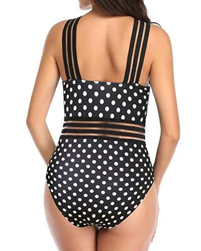 Tummy Control Mesh Panel Sexy One Piece Swimsuits-Black Dot 2 Tummy Control Mesh Panel Sexy One Piece Swimsuits-Black Dot - Image 2