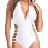 Low Back Plunge V Neck Halter Bathing Suits Backless One Piece Swimsuits-White