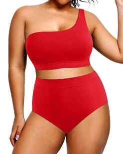 High Waisted One Shoulder 2 Piece Swimsuits Plus Size Bikini -Bikini Beach Shop 41XQWaZJI3L