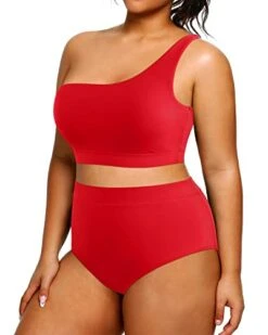 High Waisted One Shoulder 2 Piece Swimsuits Plus Size Bikini -Bikini Beach Shop 41XYCAuChGL