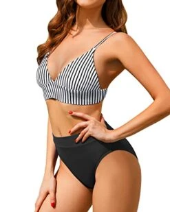 Stylish High Waisted Bikini Set Two Piece Triangle Bathing Suits-Black And White Stripe 7 Stylish High Waisted Bikini Set Two Piece Triangle Bathing Suits-Black And White Stripe -Bikini Beach Shop 41XaS5z1niL